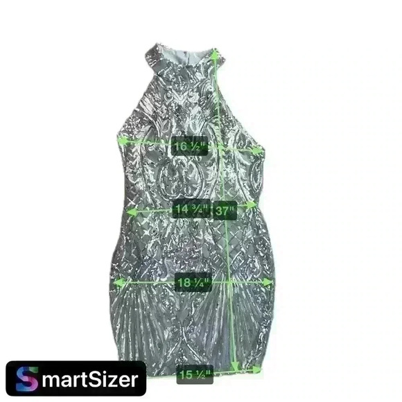 B.Darlin NWT Sequin Silver Sexy Dress Halter cut out Back, Stunning Size 15/16 - Picture 10 of 10